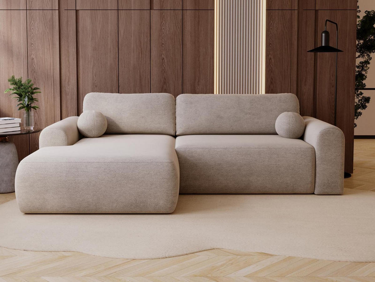 ECKSOFA velvet hellbeige links AURA - Champagner, Holzwerkstoff (257/177cm) - Compleo24