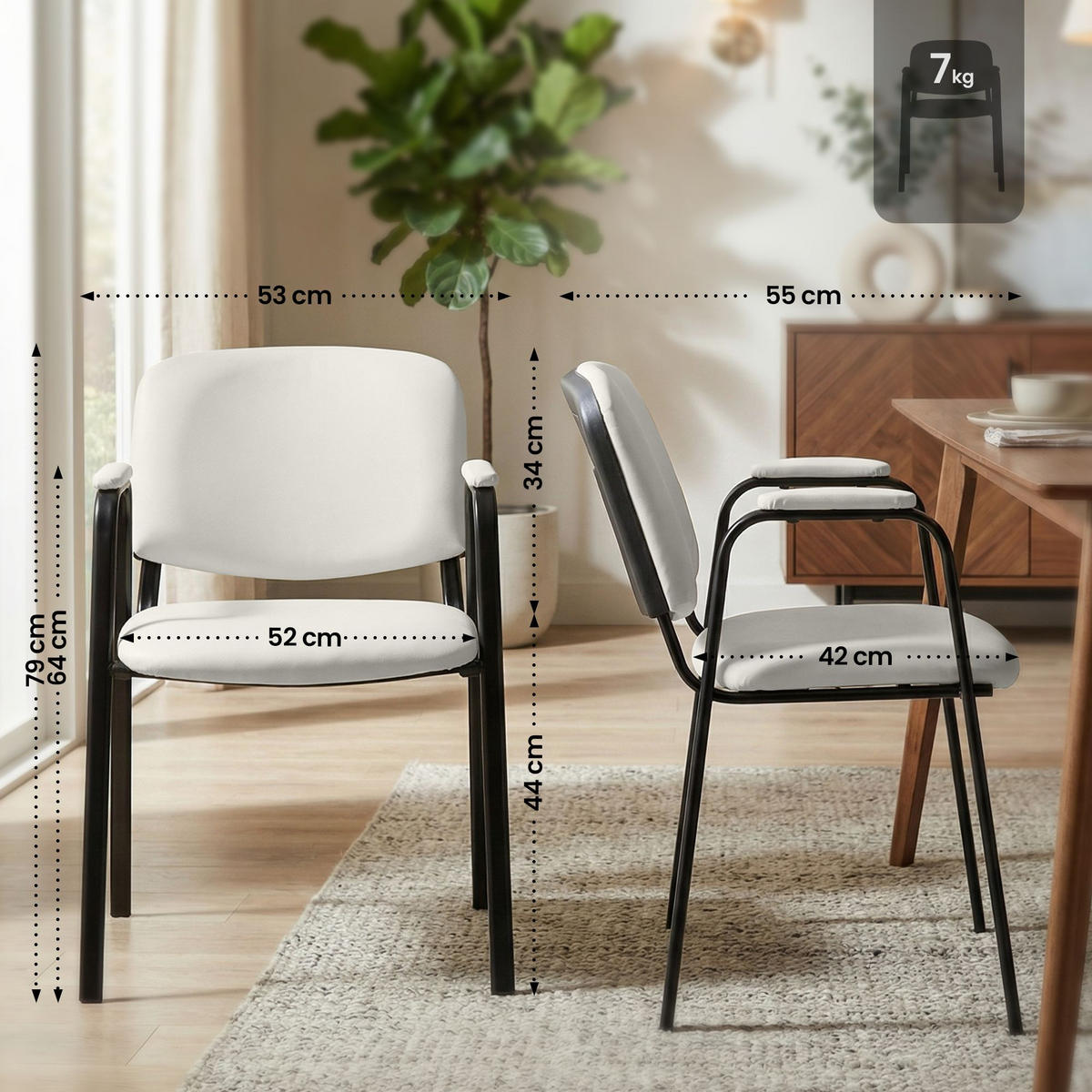 BESUCHERSTUHL Lederlook Creme - Creme/Schwarz, Textil/Metall (53/79/55cm) - CLP