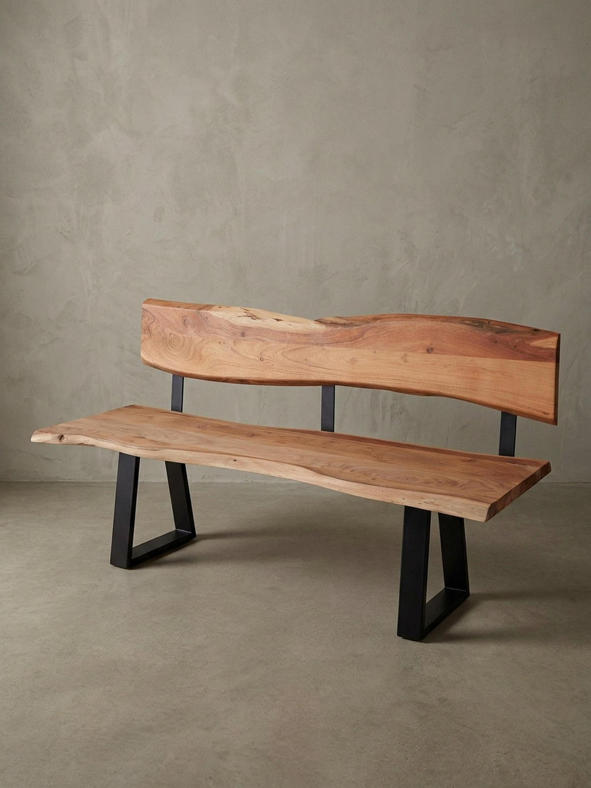 ESSZIMMERBANK Landhausstil Baumkante Akazienholz, Beige 180x60x84 cm - Beige/Schwarz, Holz/Metall (180/84/60cm) - KADIMA DESIGN