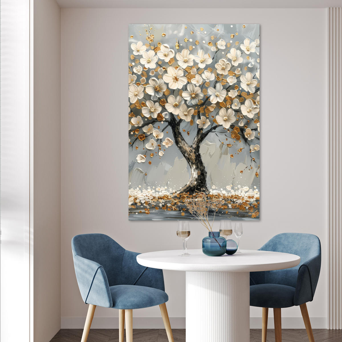 POSTER Baum - Blumen - Weiß - Natur - Kunst 80x120 cm - Weiß, Papier (80/120/0.1cm) - MuchoWow