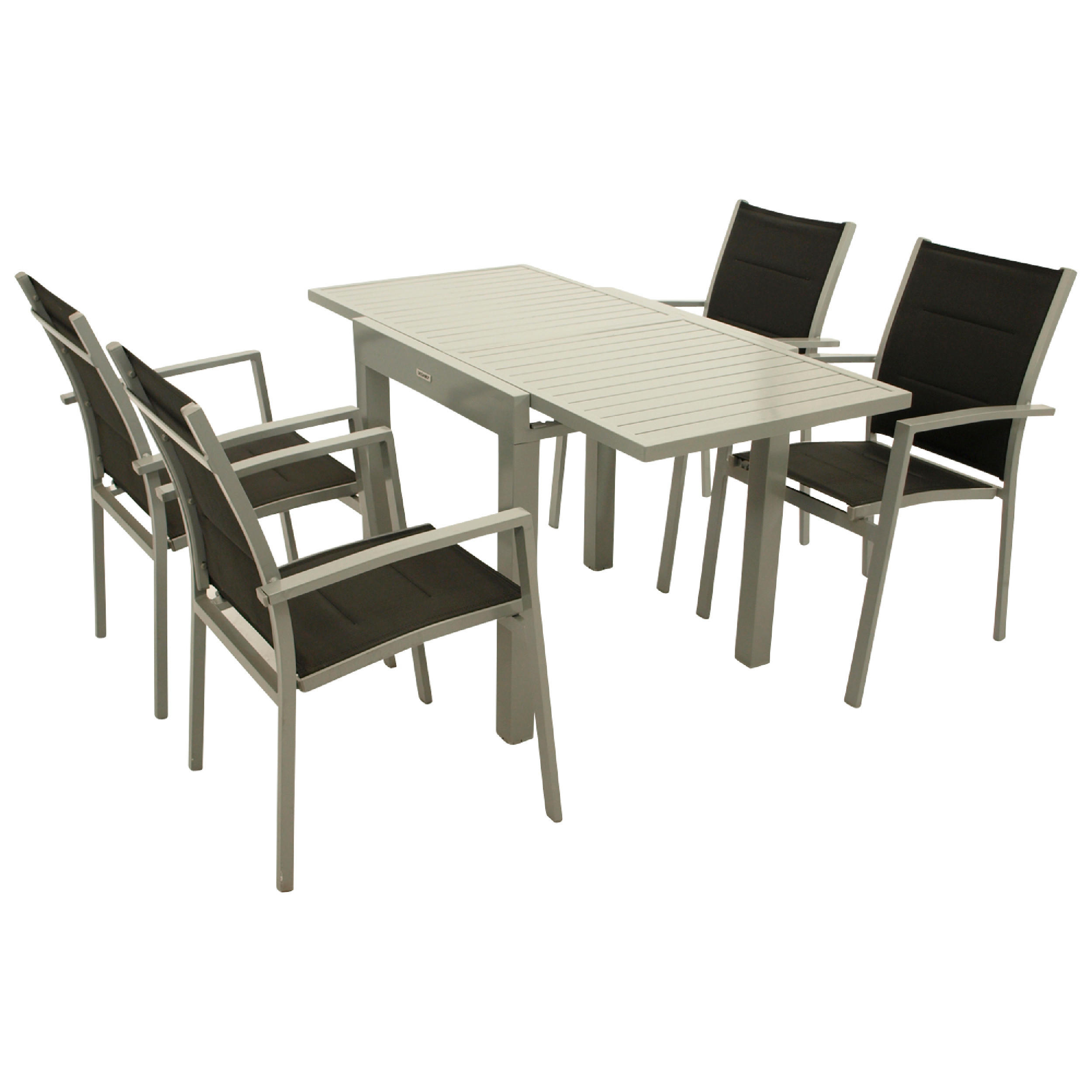 GARTEN-GARNITUR Sunderland - 5-teilige Garten-Essgruppe (4x Stapelsessel mit Aluminiumgestell, Bespannung Textillehne schwarz, - Schwarz, Metall - TPFGarden