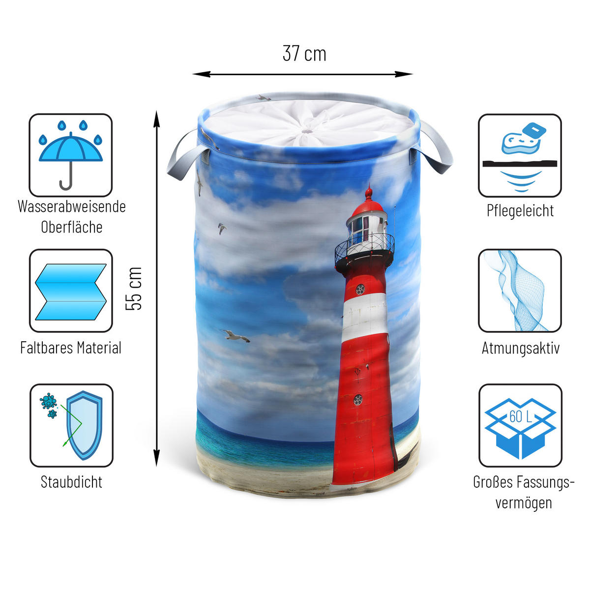 WÄSCHEKORB Leuchtturm - Blau, Textil (37/55/55cm) - Sanilo