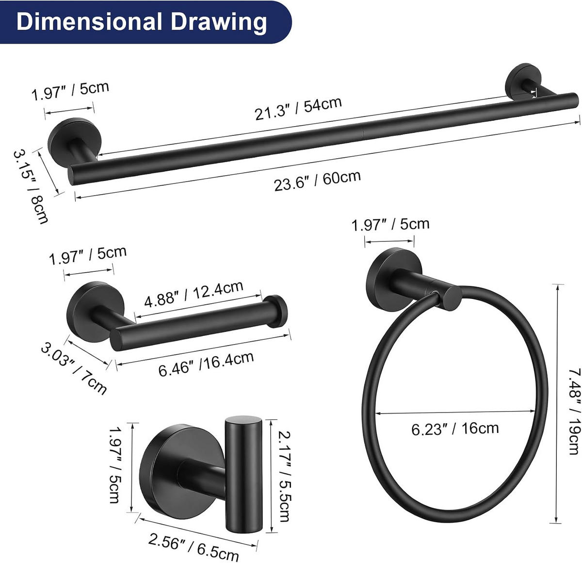 BADEZIMMER-REGAL-SET, schwarz, 34/17/6 cm - Schwarz, Metall (17/6/34cm)