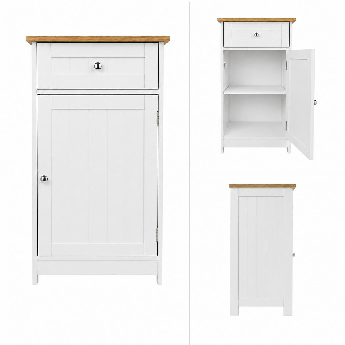 BADZIMMERSCHRANK Weiß Eiche 42 x 34 x 76 cm mit Schublade und Tür - Eichefarben/Weiß, Holzwerkstoff (42/76/34cm) - Begryf
