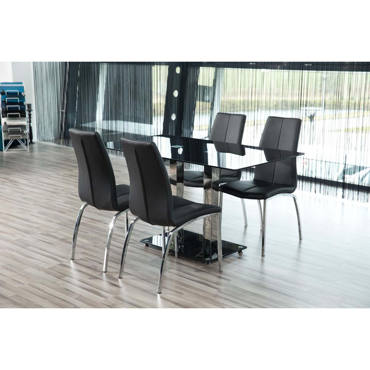 STUHL 4er-Set schwarz Kunstleder und Chrom Gestell - Schwarz, Holzwerkstoff (44/95/57cm) - ebuy24