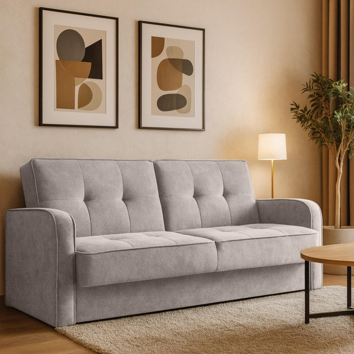 SCHLAFSOFA 3-Sitzer Pavo mit Bettkasten, Beige - Beige/Schwarz, Textil (222/90/93cm) - Beautysofa