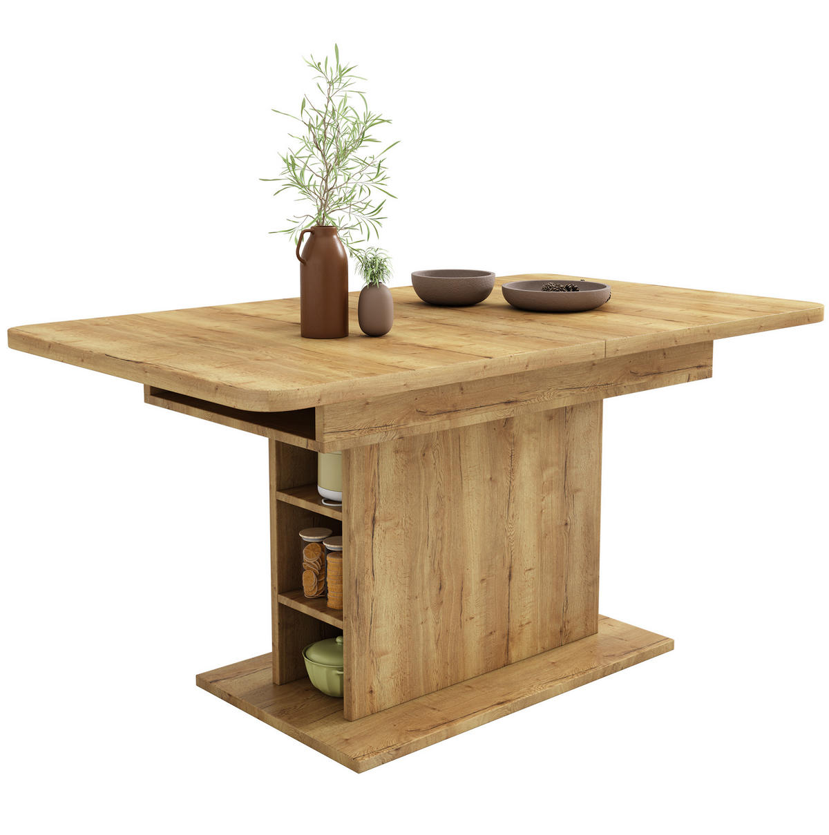 ESSTISCH aus Spanplatte und Metall 110/130x70x75 cm Natur ausziehbar mit Stauraum und platzsparendem Design - Naturfarben, Holzwerkstoff (130/70/75cm) - Modfu