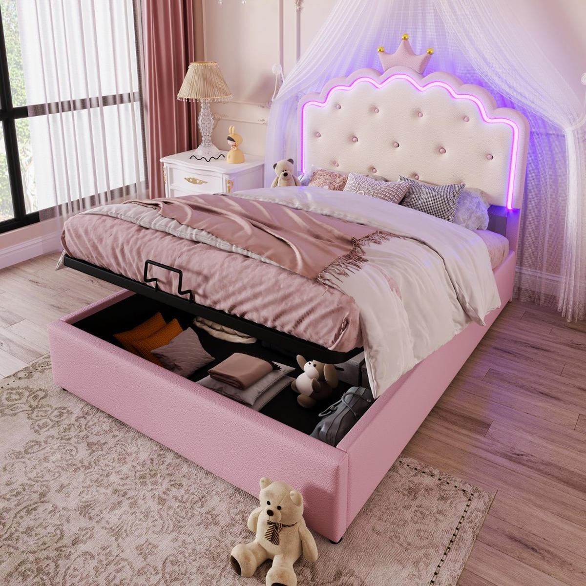 POLSTERBET 140 x 200 cm in Rosa mit Lattenrost - Pink, Textil (140/200cm) - KOMHTOM