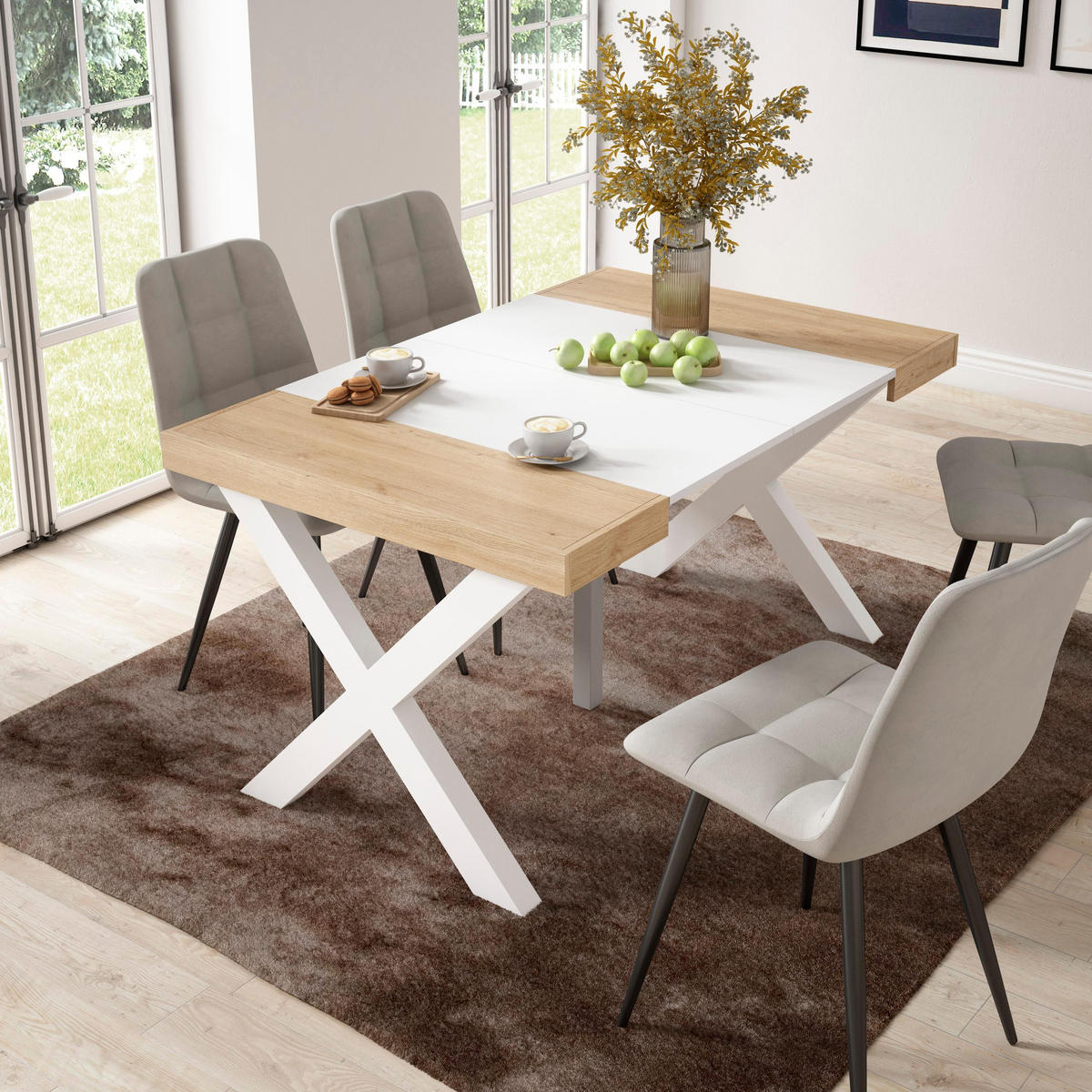 KONSOLENTISCH ausziehbar 58 bis 140cm, für 6 Gäste, eiche weiß, 90/58/73cm - Eichefarben/Multicolor, Holzwerkstoff (90/140/73cm) - Skraut Home