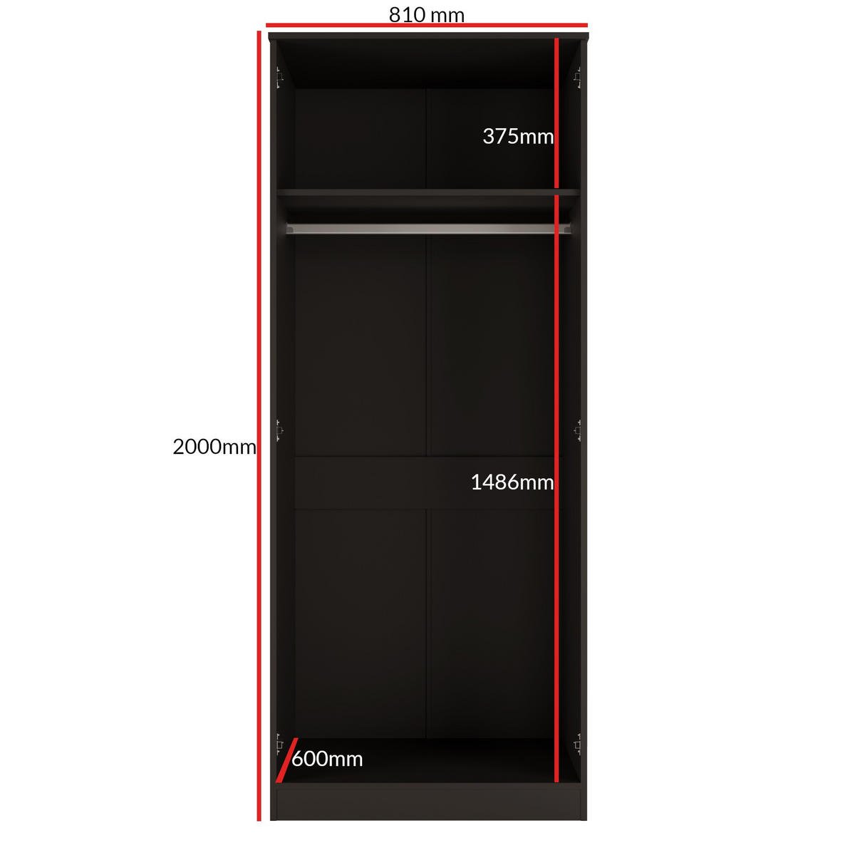 DREHTÜRENSCHRANK mit Spiegel Monza 2D 80 Schwarz - Schwarz/Grau, Holzwerkstoff/Metall (80/200/60cm) - mzm24