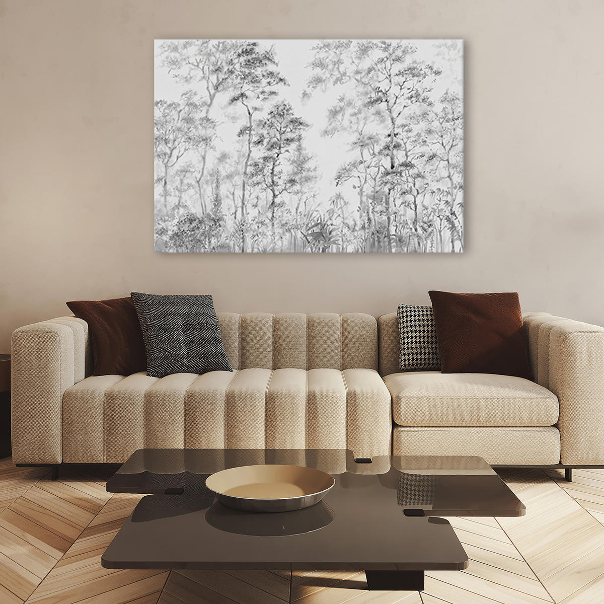 WANDBILD hohe dünne bäume - Silberfarben, Textil (60/40cm) - Feeby