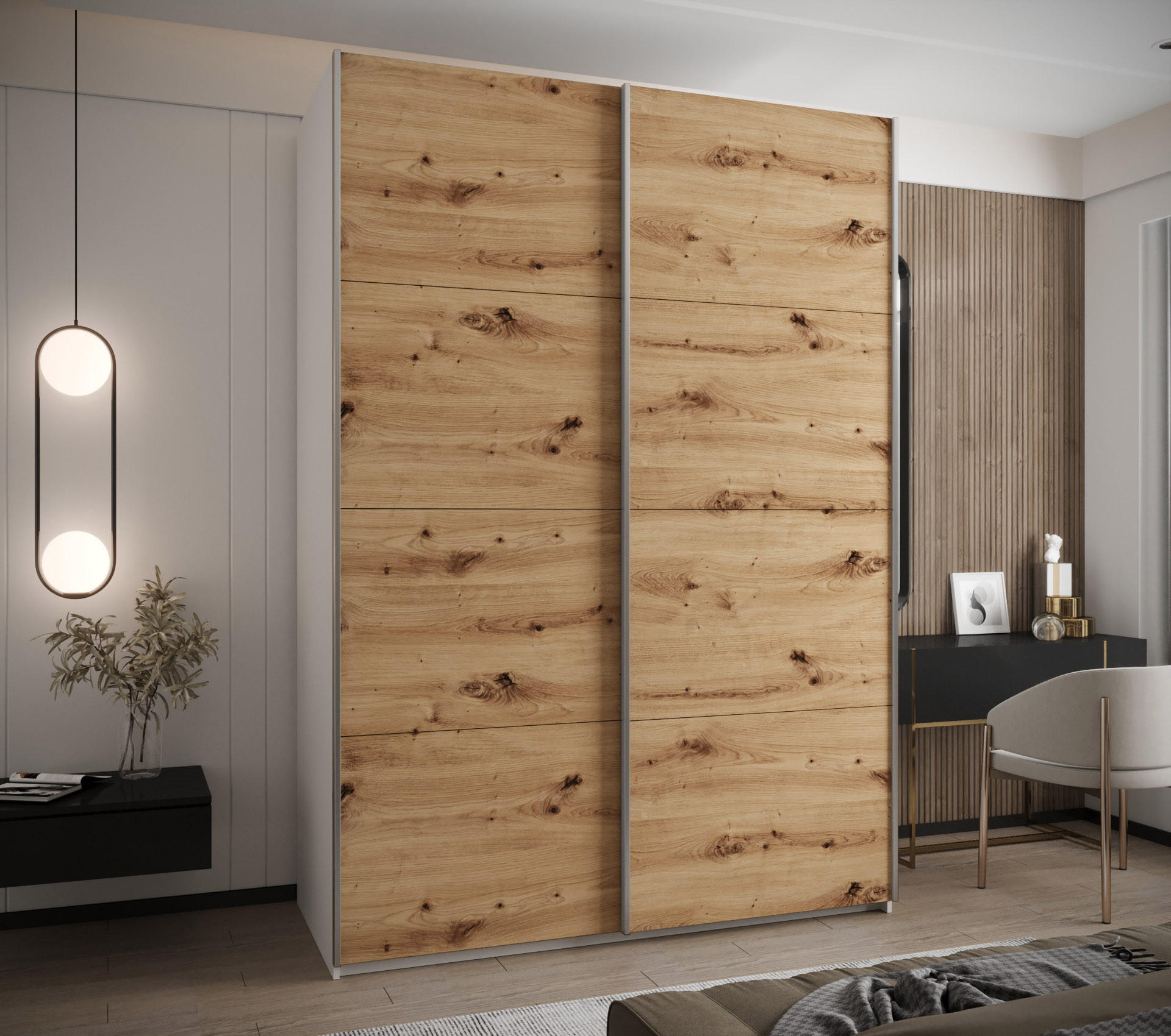 SCHWEBETÜRENSCHRANK 245,5/180/64 2-türig - Silberfarben/Eiche Artisan, Holz/Metall (180/245/64cm) - Abiks Möbel