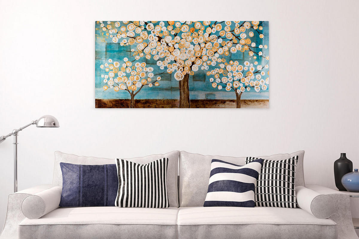 ÖLGEMÄLDE 140/70 cm - Petrol/Braun, Holz/Textil (140/70cm) - KUNSTLOFT