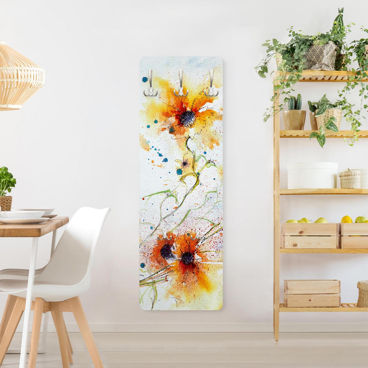 WANDGARDEROBE - Painted Flowers Orange 34/105 cm - Orange, Holzwerkstoff (34/105/1.6cm) - Bilderwelten