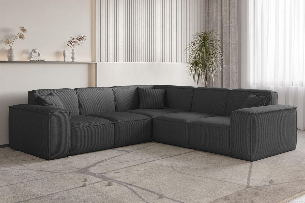 SOFA Celes Premium Stoff Scala - Anthrazit, Holzwerkstoff/Textil (246/246cm) - Fun Möbel