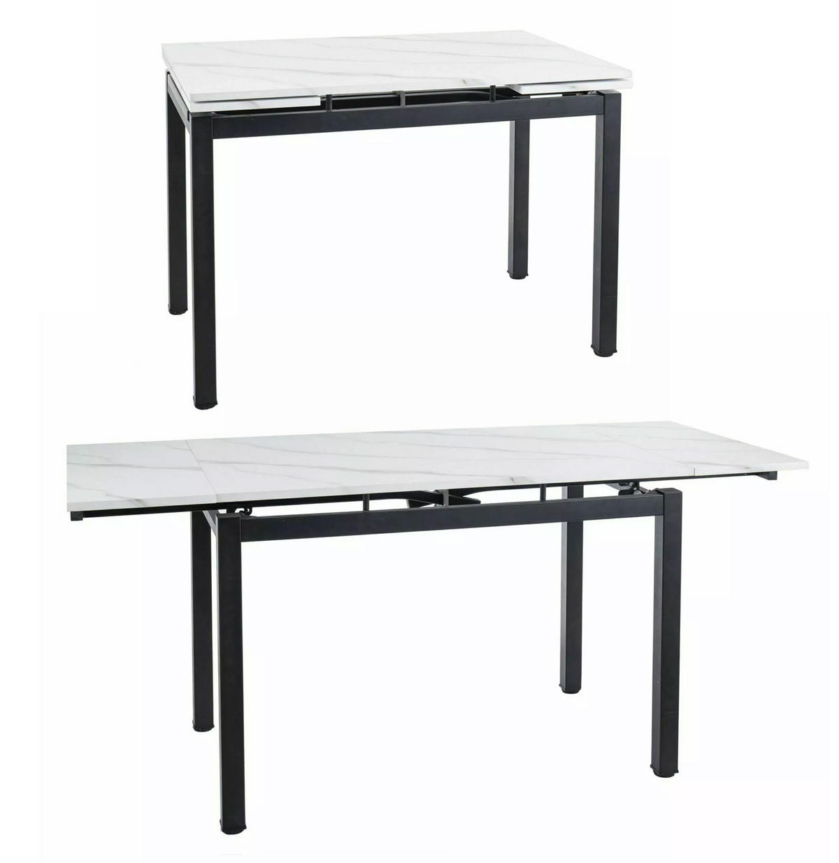 ESSTISCH Gideon Weiß Marmor / Schwarz 80-130 / 80 / 75cm - Schwarz/Weiß, Holz/Holzwerkstoff (80/80/75cm) - Feldmann-Wohnen