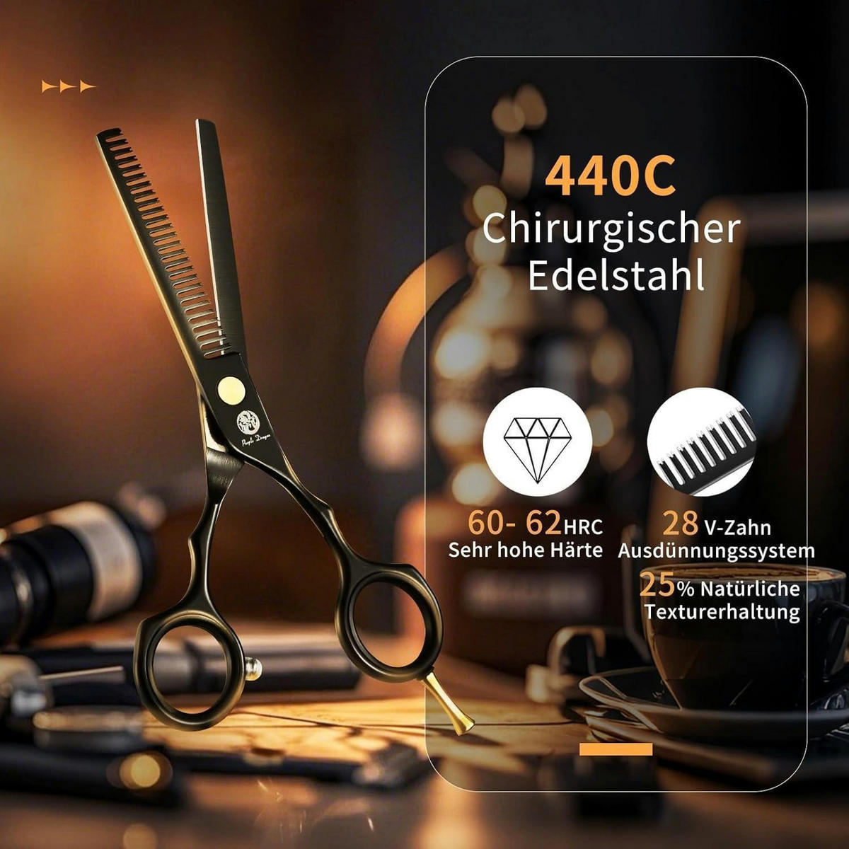 HAARSCHERE Set 14 cm 440C Edelstahl mit Geschenk-Etui - Schwarz, Metall (9.6/3.1/21.7cm)