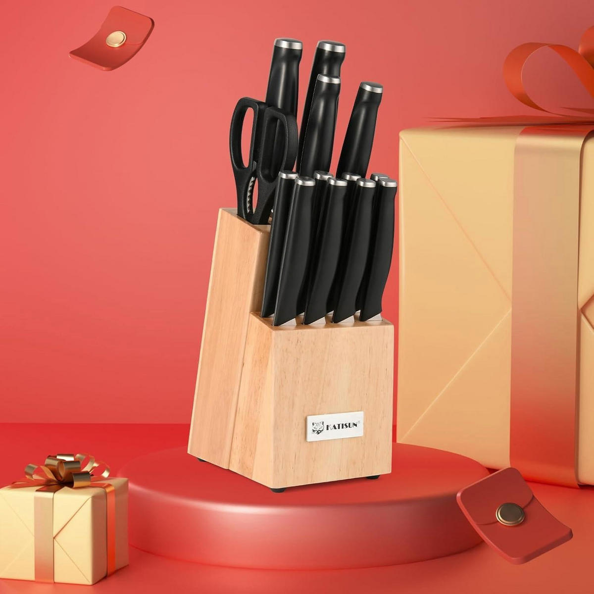 MESSERBLOCK-SET 15-teilig Deutsche Stahl Schwarz/Natürlich - Schwarz, Holz (16.6/37.2/17.7cm)