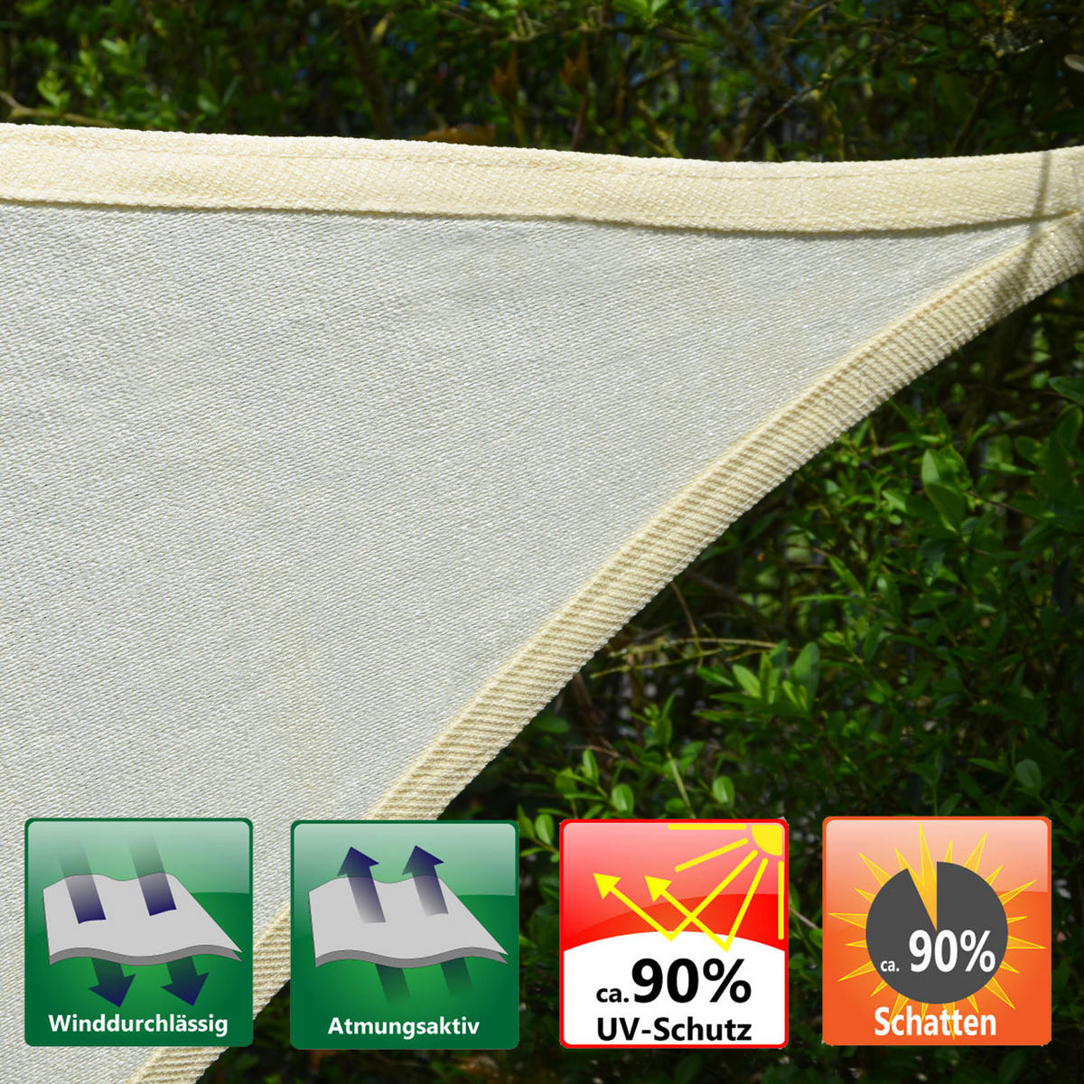 UV-SONNENSEGEL 1/2 m, Viereckig, Wasserdurchlässig, Beige - Beige, Kunststoff (100/200cm) - Amanka