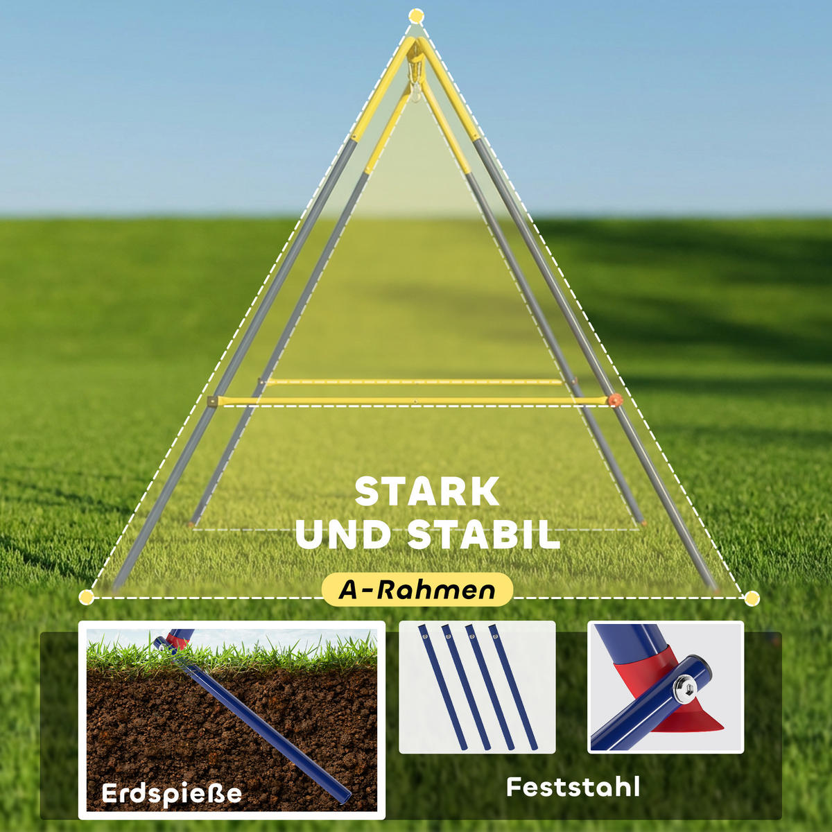 BABYSCHAUKEL Stahl Blau - Blau, Metall (128/155cm) - AIYAPLAY