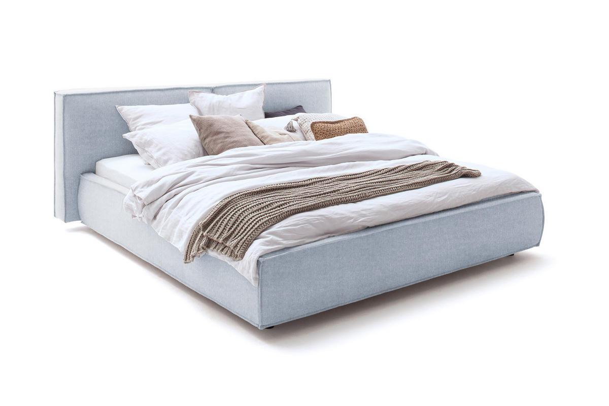 POLSTERBETT CARLO Hellblau Massivholz - Hellblau, Textil (200/200cm) - KAWOLA