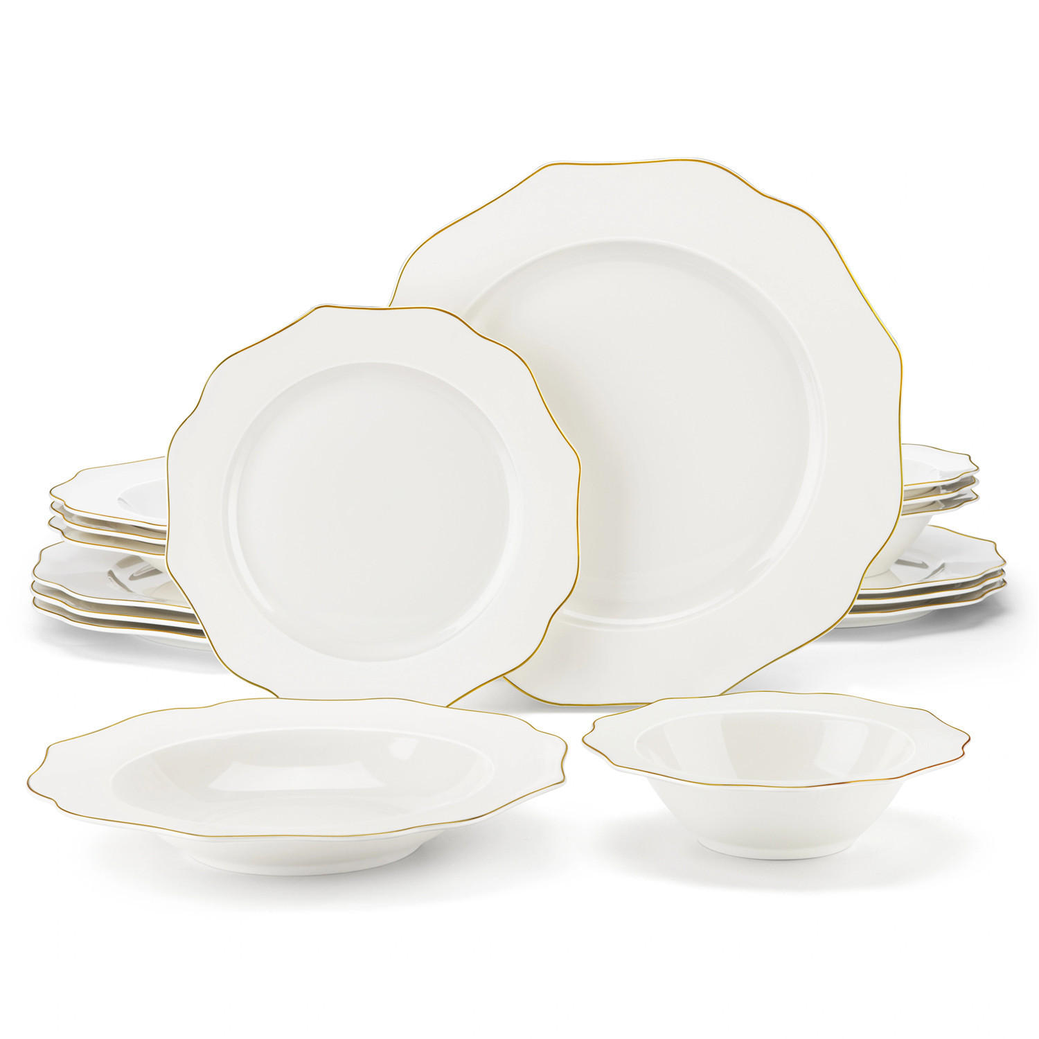 KOMBISERVICE 16-teilig aus Keramik, Cremeweiß, Geschirrset für 4 Personen - Weiß, Keramik (27/1.8/27cm) - Kaket