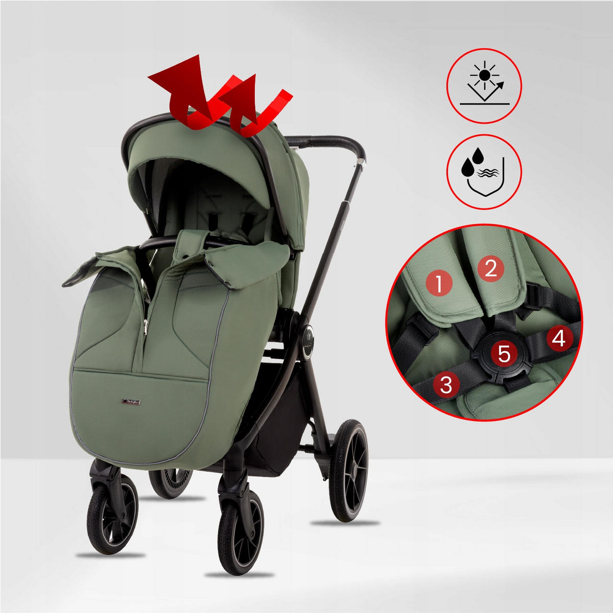 KINDERWAGEN Gavia 3in1 Sapphire Babywanne, Buggy Sportsitz, Babyschale I-Size - Schwarz/Grün, Textil/Metall (58/99cm) - BabyLux