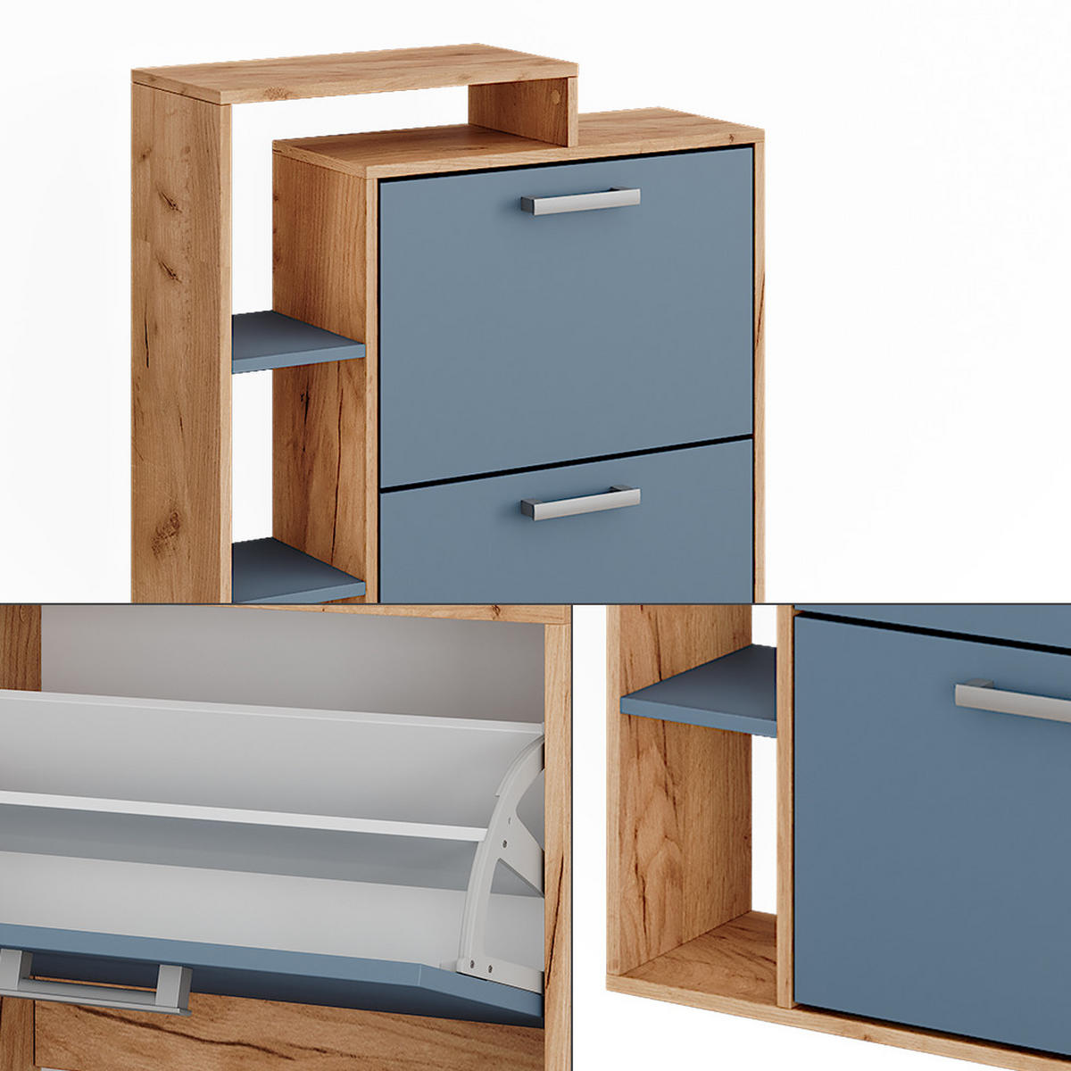 SCHUHKIPPER Orlando Goldkraft Eiche/Blau 80 x 90 cm - Eiche Wotan, Holzwerkstoff (80/90/24.2cm) - Vicco