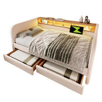 POLSTERBETT 140/190 cm in Hellbeige Leinen mit 2 Schubladen, LED und USB - Beige, Holzwerkstoff/Textil (140/190cm) - WISHDOR