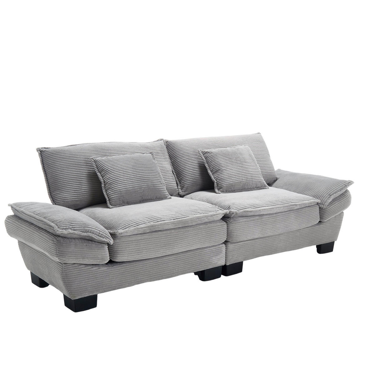 2-SITZER-SOFA aus Samt 224x81x81 cm Hellgrau mit tiefem Sitz, gepolsterten Armlehnen und 2 Kissen - Grau, Textil (81/81/224cm) - Modfu