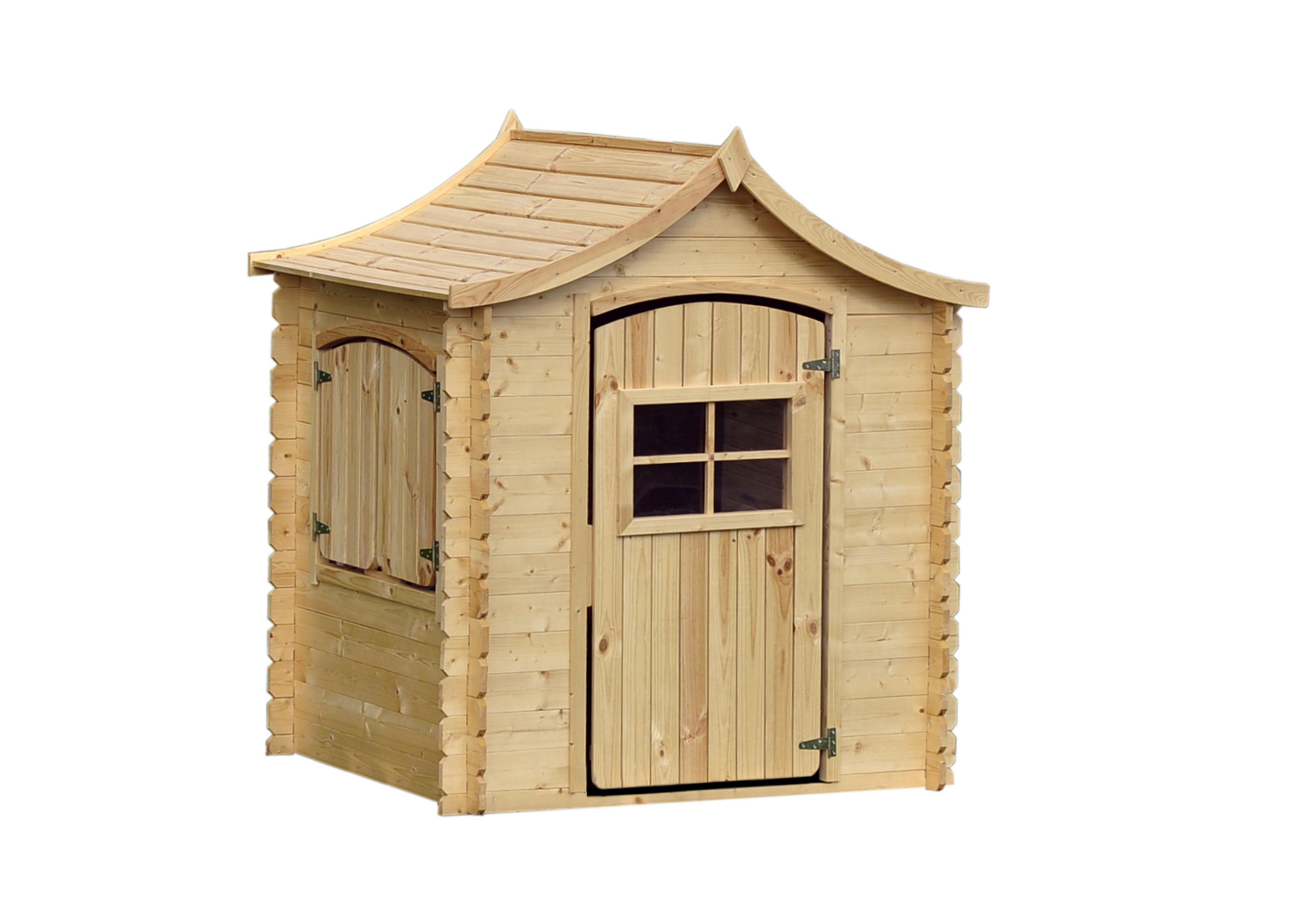 KINDERSPIELHAUS aus Holz MIT BÖDEN - B112xL146xH152 cm/1,1m2 - M550 - Beige, Holz (146/152/112cm) - Timbela