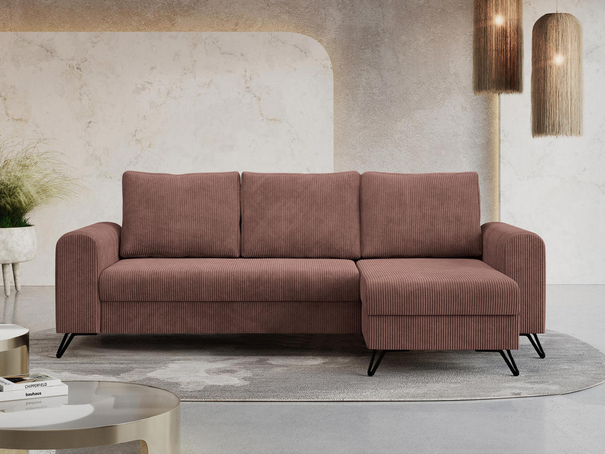 ECKSOFA Hugo Cord Braun - Schwarz/Braun, Textil/Metall (242/140cm) - MKS