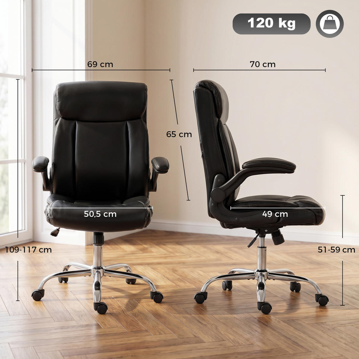 BÜROSTUHL Schwarz 70.0/69.0/117.0 cm - Schwarz, Kunststoff (69/117/70cm)