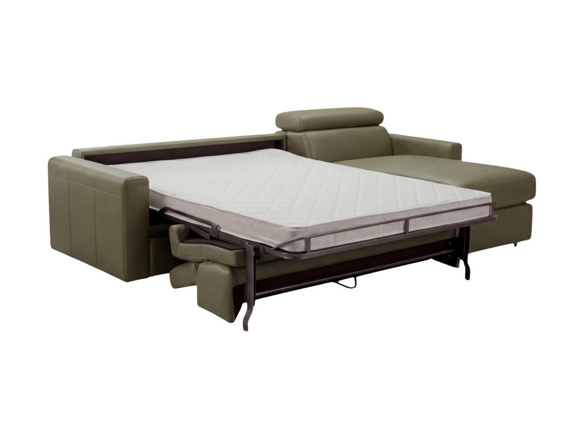 ECKSOFA Morris Echtleder mit Bettfunktion Olivgrün - Olivgrün, Leder/Metall (223/170cm)