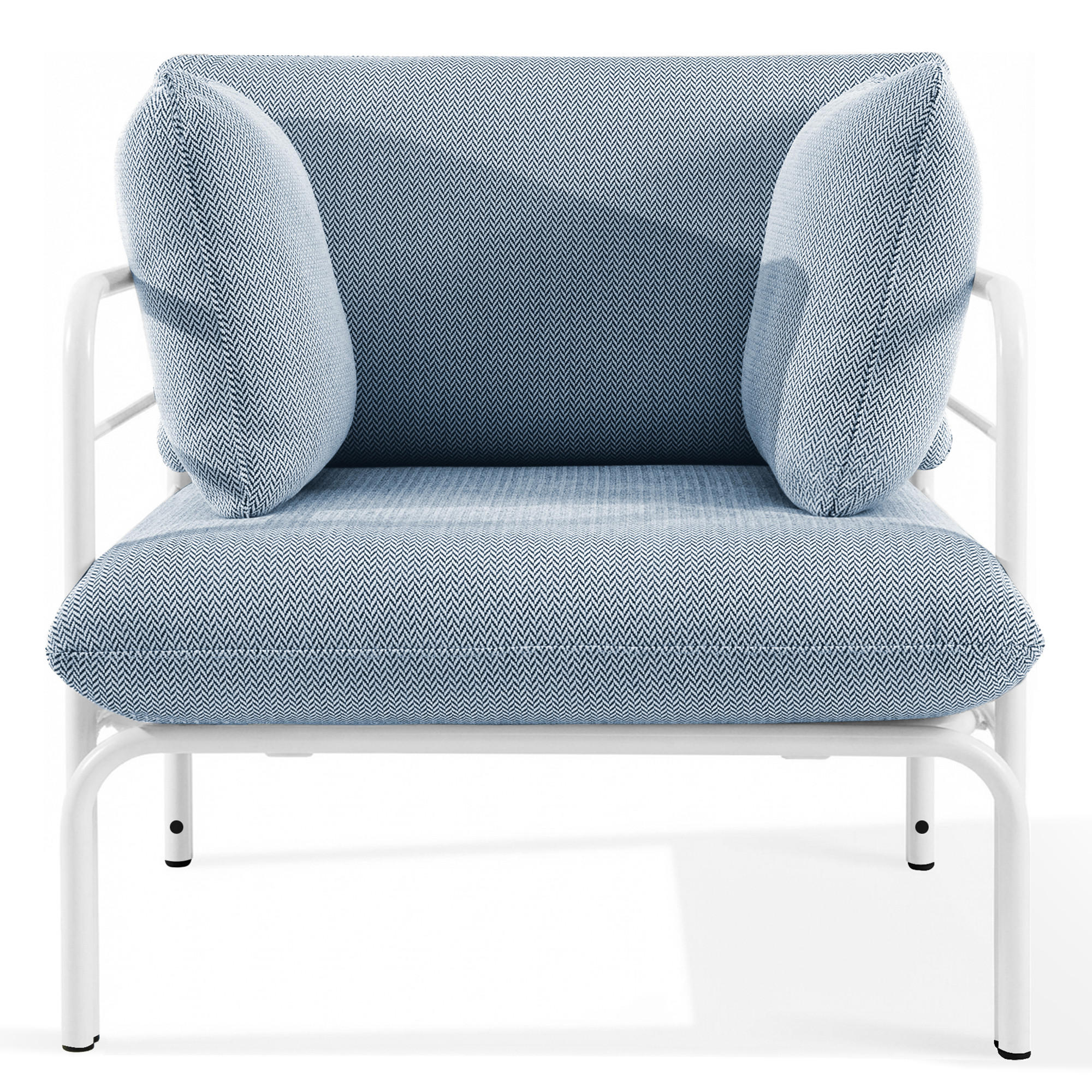 GARTENSESSEL RAMBE inkl. Auflagen, Stahlgestell, Modern, Weiß - Blau/Weiß, Textil/Metall (79/80/80cm) - KONSIMO®