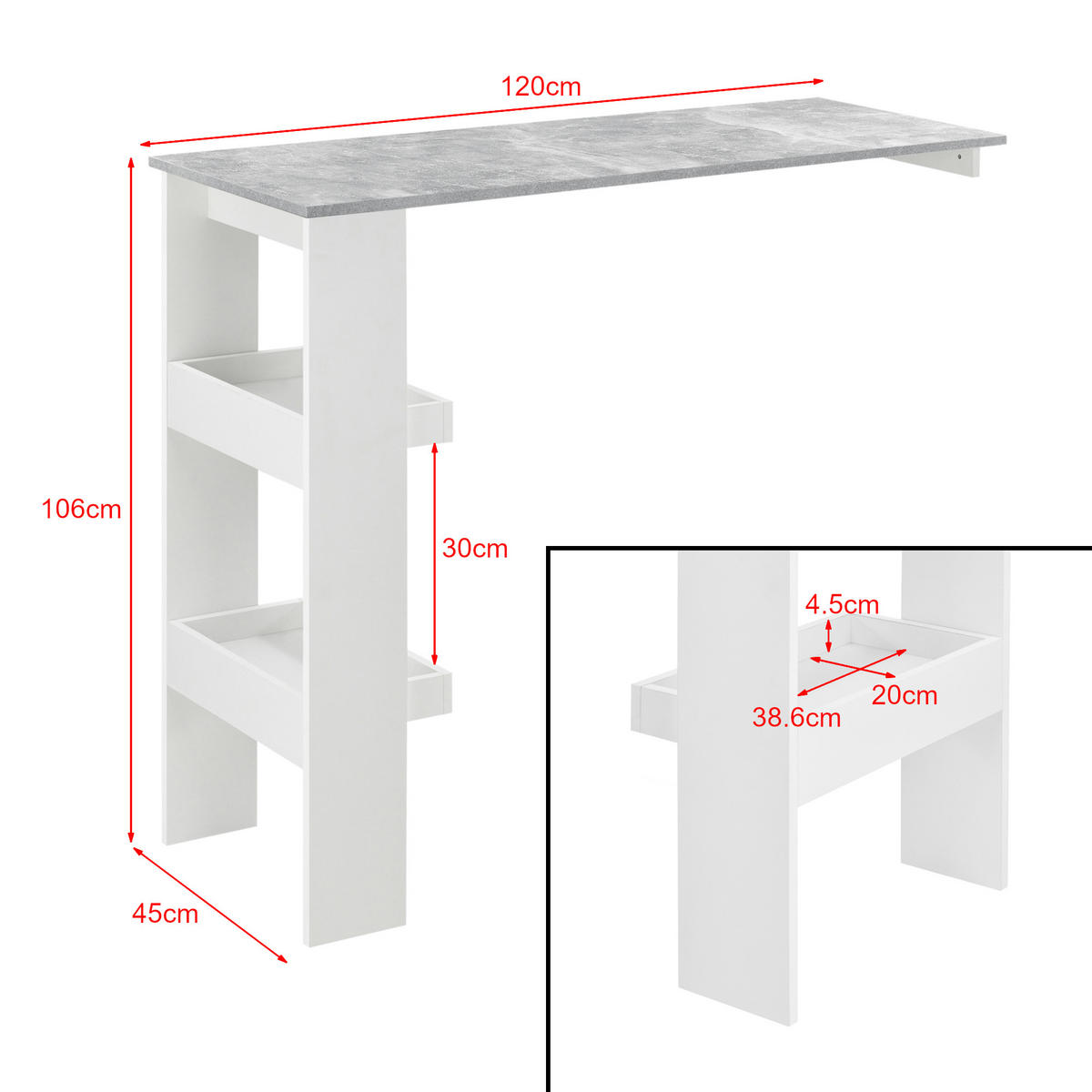 BARTISCH Bromölla - Hellgrau, Holzwerkstoff (45/120/106cm) - [en.casa]