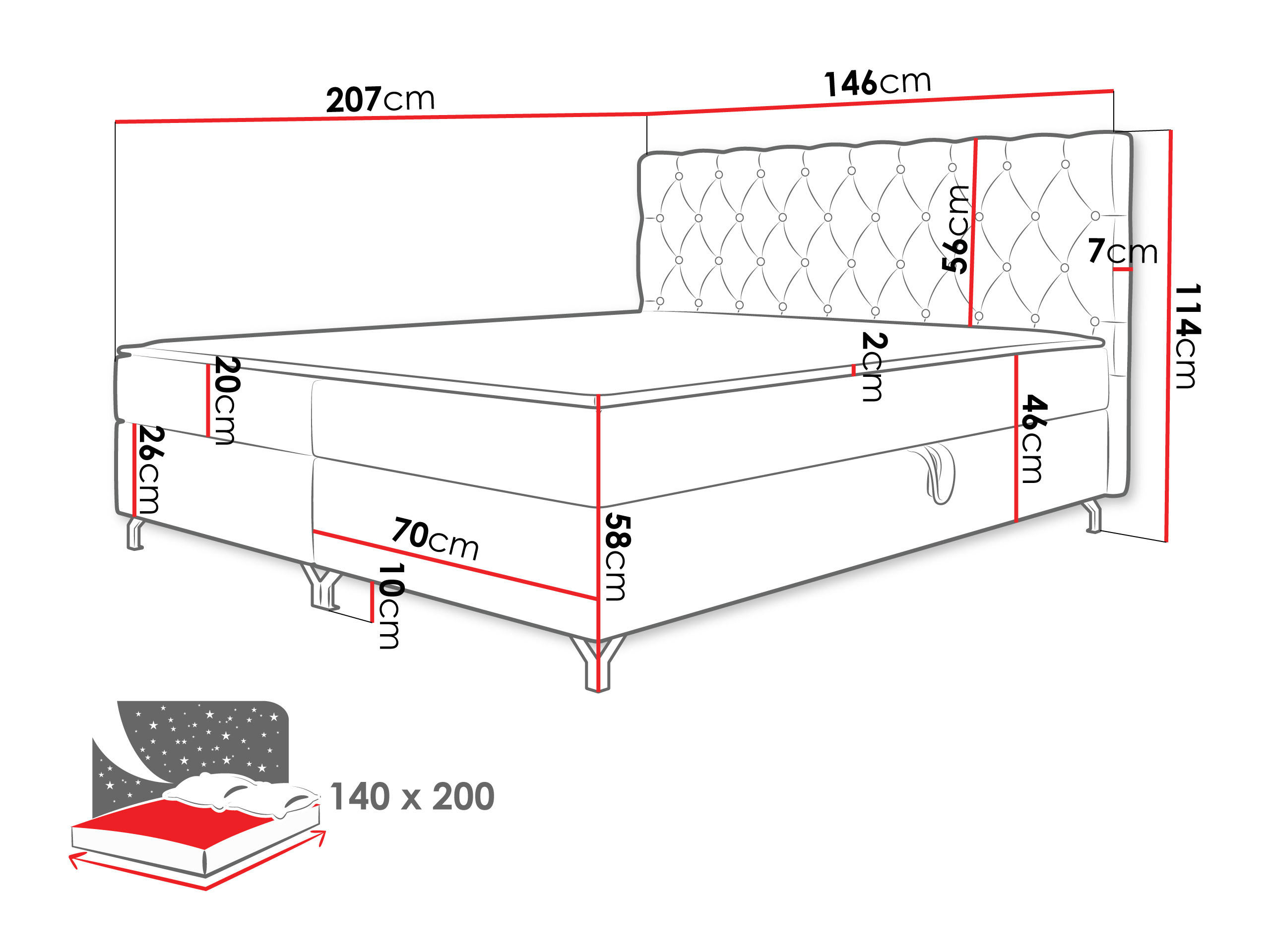 Thumbnail - Mirjan24 Boxbett, Bronze, Textil, Kiefer, H3, Rechteckig, 140x200 cm, Schlafzimmer, Betten, Boxspringbetten