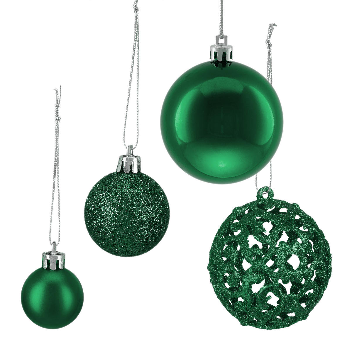 150-TLG.WEIHNACHTSKUGELN-SET - Dunkelgrün, Kunststoff (6/7/6cm) - Relaxdays