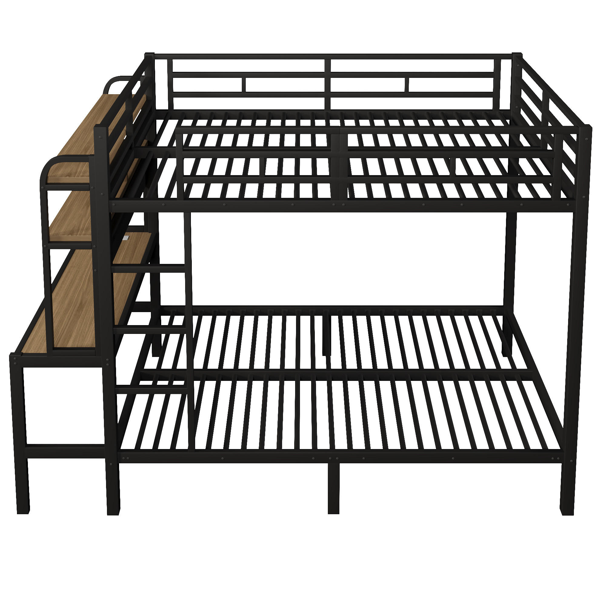 ETAGENBETT 140x200cm Schwarz Metall LED-Licht Schreibtisch USB - Schwarz, Metall (140/200cm) - FLIEKS