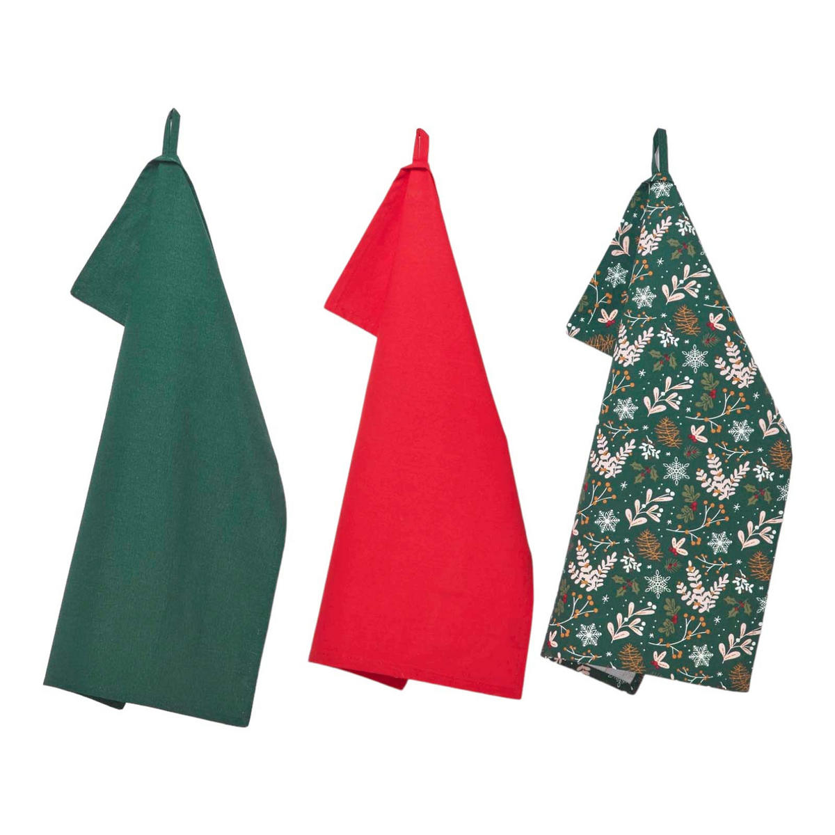 GESCHIRRTÜCHER 3er-Set, Motiv Weihnachtswald, 100% Baumwolle - Grün, Textil (50/70cm) - Homescapes