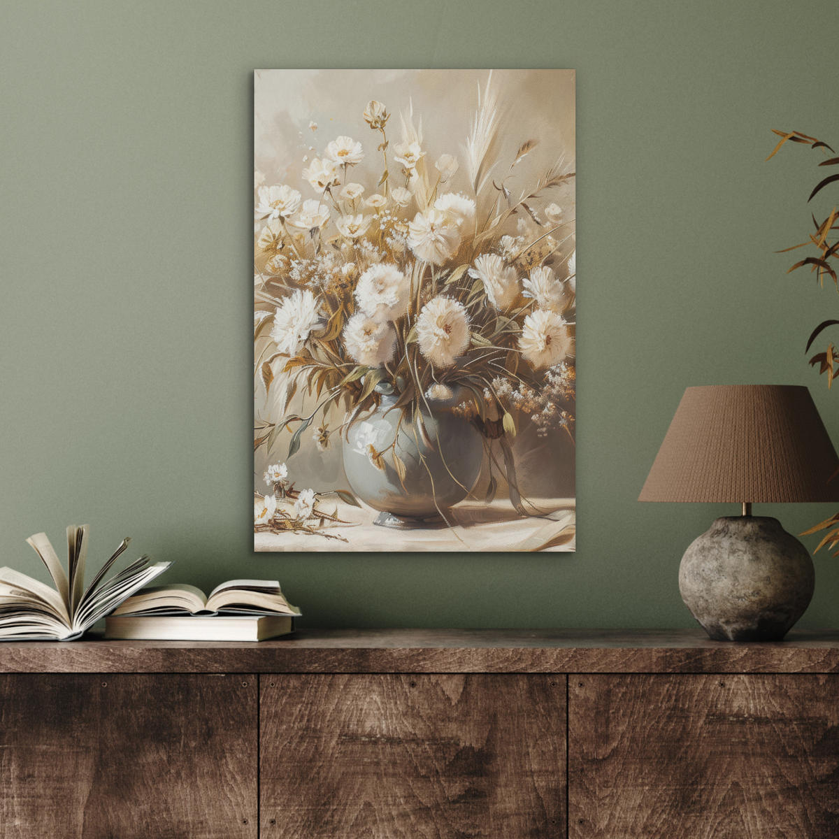 AKUSTIKBILD - Blumen - Vase - Stilleben - Beige - 50x70 - Creme, Kunststoff (50/70/0.9cm) - MuchoWow