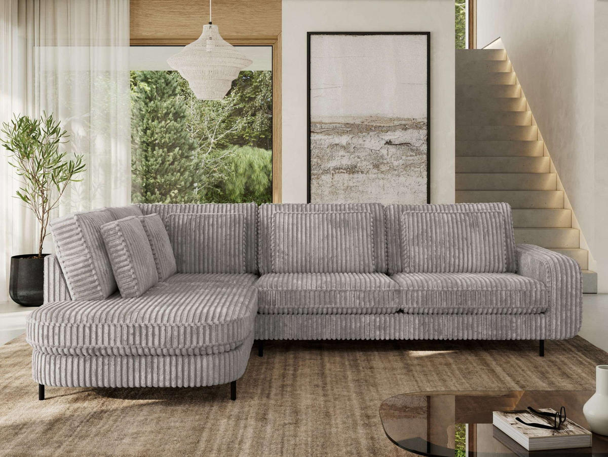 ROHOVÁ SEDAČKA CALENO L - Světle šedá Manšestr - Pravá Strana - černá/světle šedá, kov/textil (317/225cm) - MKS