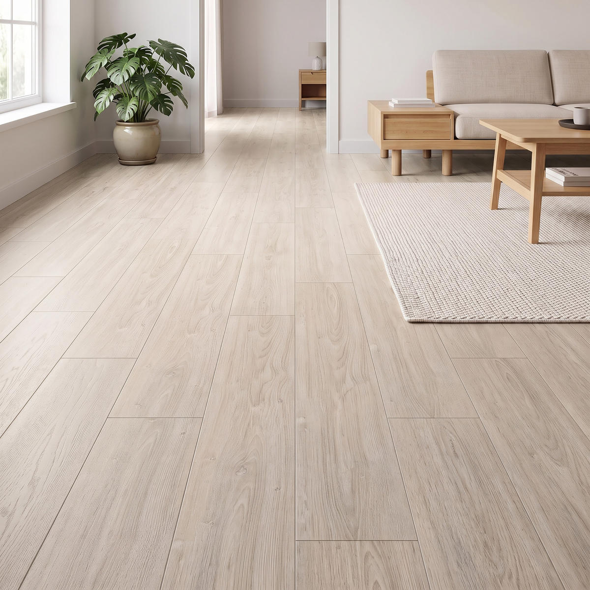VINYLBODEN Eiche gewaschen 36er-Set selbstklebend - Creme, Kunststoff (91.4/15.2/0.2cm) - Relaxdays