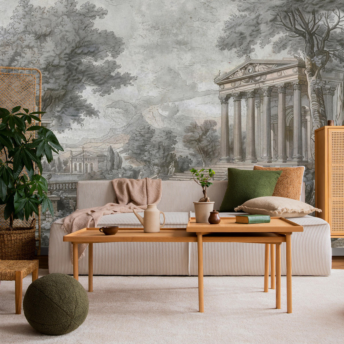 FOTOTAPETE Antike Architektur Bäume Landschaft 350x256 - Beige/Braun, Papier (350/256cm) - Muralo