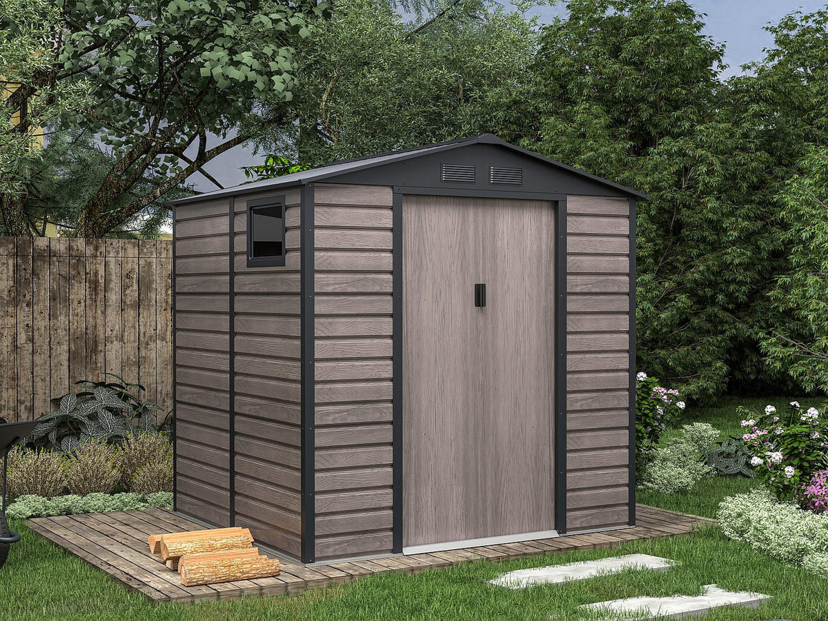 SCHREBERGARTENHAUS - 203 cm x 181 cm - metall - anthrazitgrau, naturfarben dunkel Adelmo - Grau, Metall (203/213/181cm) - Vente-Unique