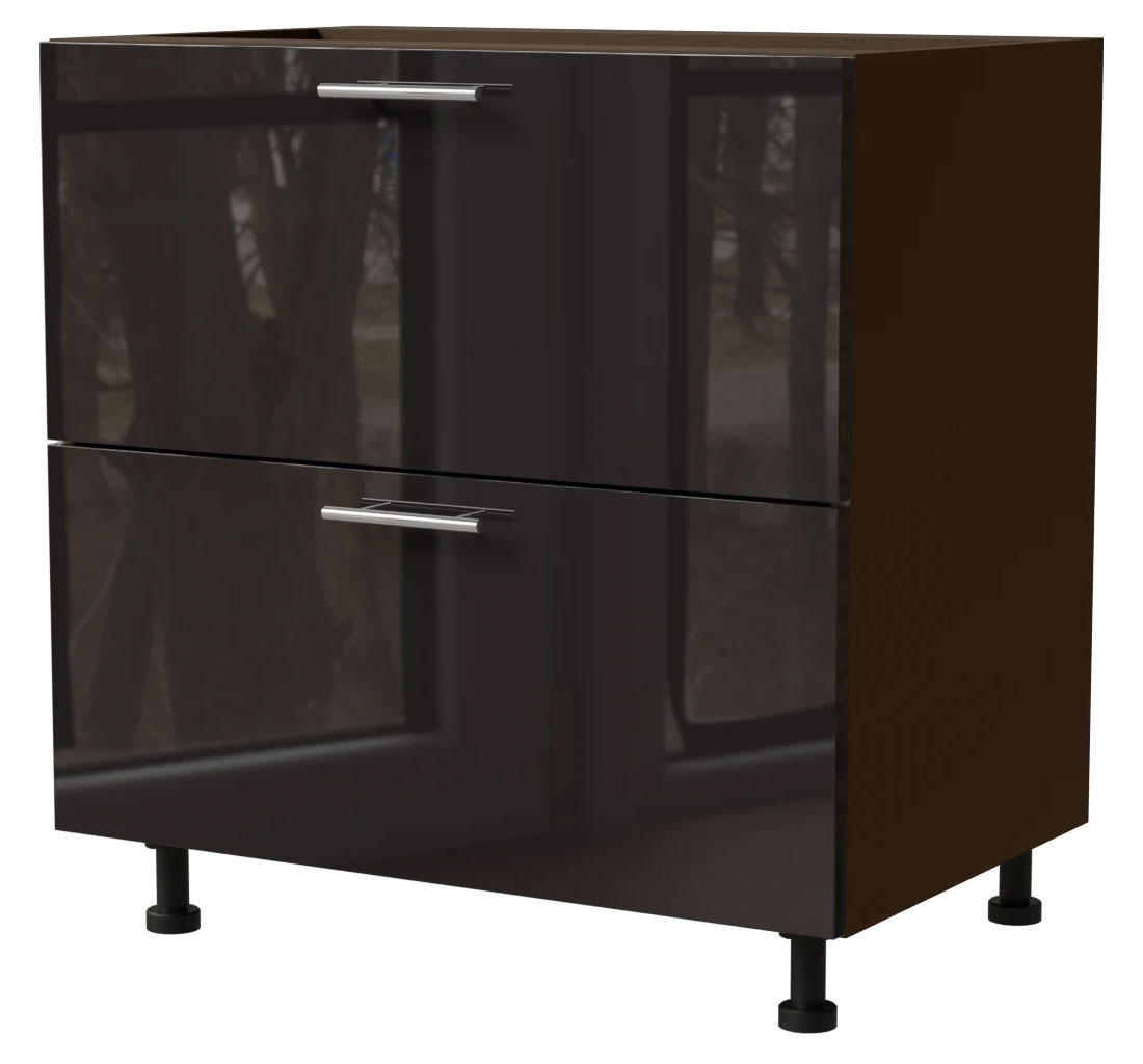 Feldmann-Wohnen Schubladenunterschrank Schwarz Hochglanz, Dunkelgrau 80x82x50 cm