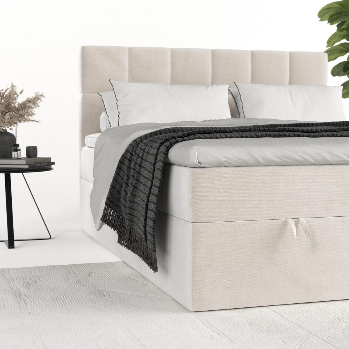 BOXBETT Savio 140/200 cm Creme im Paros Stoff - Creme/Schwarz, Holz/Holzwerkstoff (140/200cm) - AltaBeds