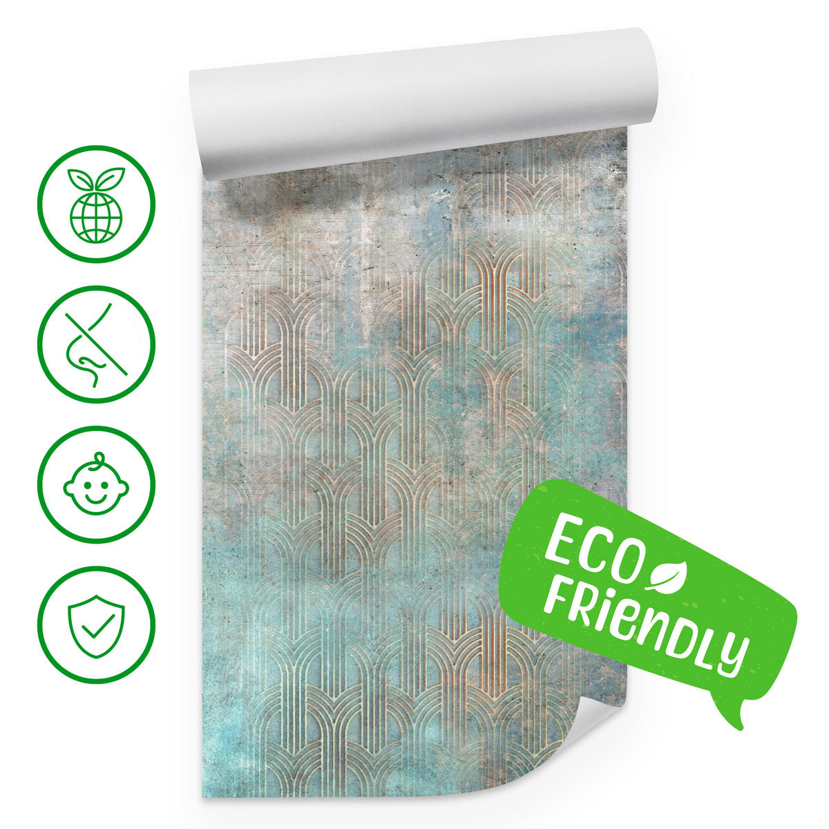 FOTOTAPETE für Wohnzimmer Abstrakter Bogen Mural Geometrie 450x315 - Türkis/Beige, Papier (450/315cm) - Muralo