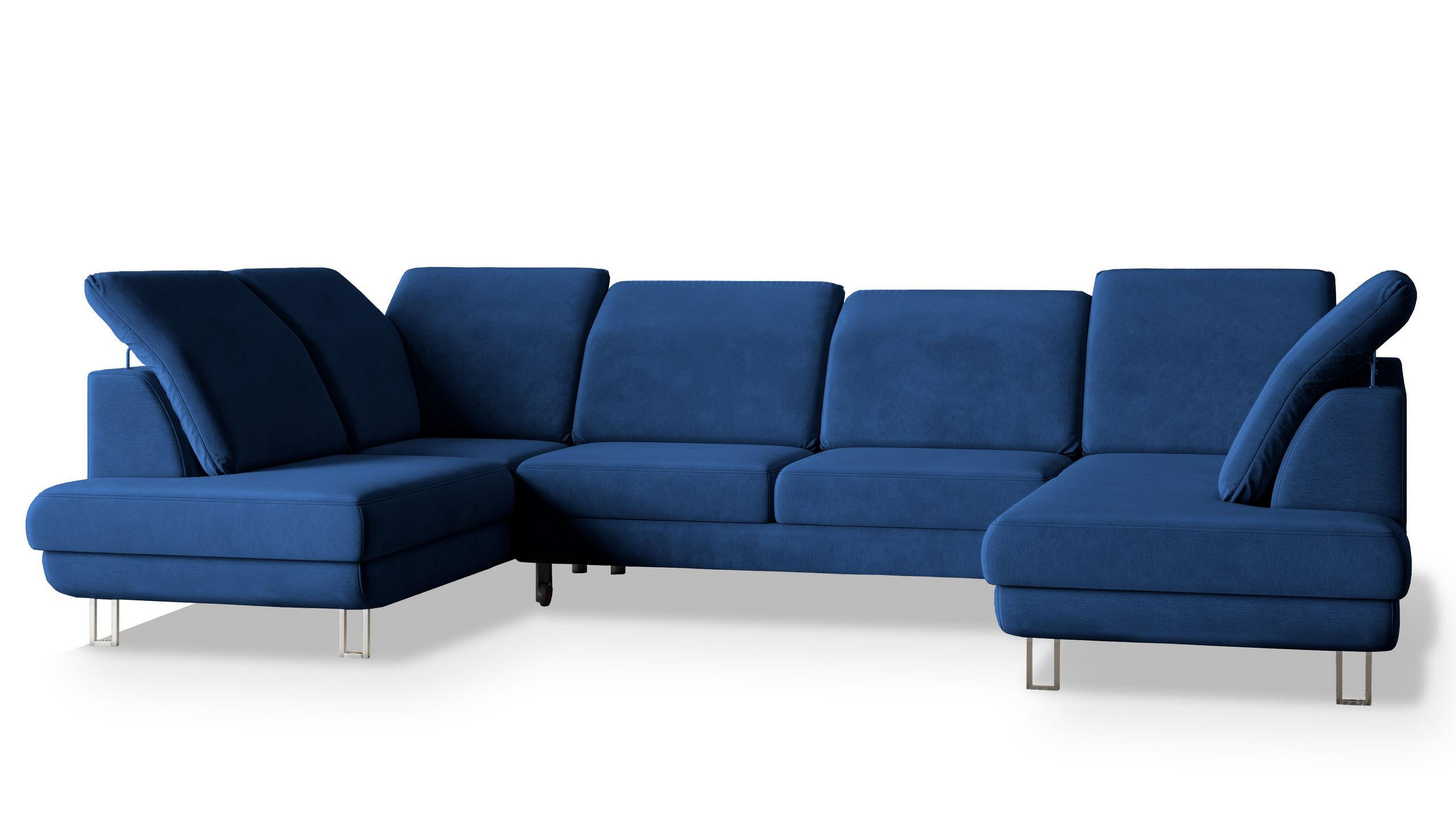 WOHNLANDSCHAFT TERAMO Blau Velours-Stoff mit Schlaffunktion - Blau, Holz (316/88/193cm) - MASSENO