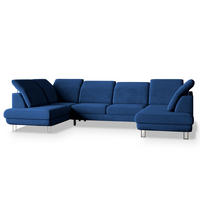 WOHNLANDSCHAFT TERAMO Blau Velours-Stoff mit Schlaffunktion - Blau, Holz (316/88/193cm) - MASSENO